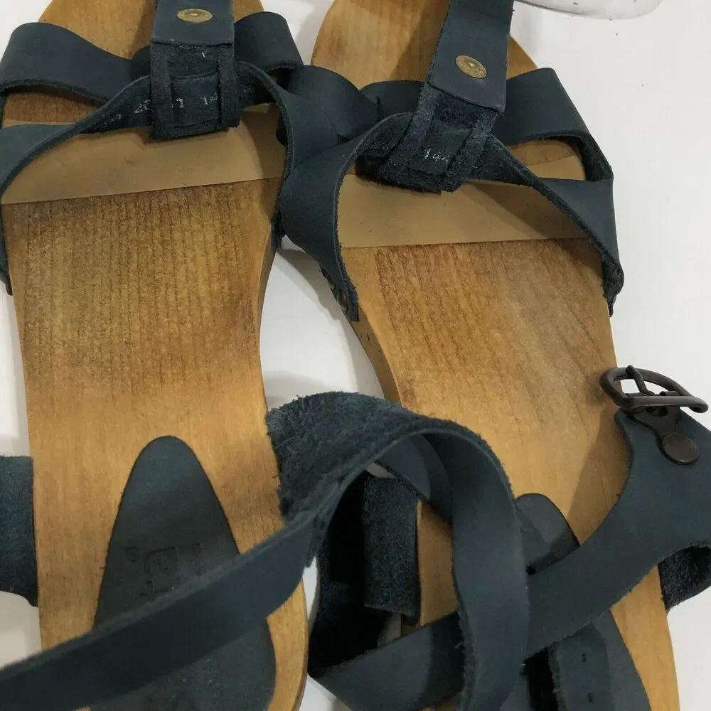 Sanita Olise Flex Blue Leather Wooden Platform Sandals Womens Size 38 US 7 - 7.5 - Picture 6 of 10
